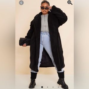 Faux fur long black coat from Pretty Little Thing